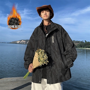 图案有版权暗纹印花大码加厚棉服男休闲翻领厚外套J614J加棉-P80图片