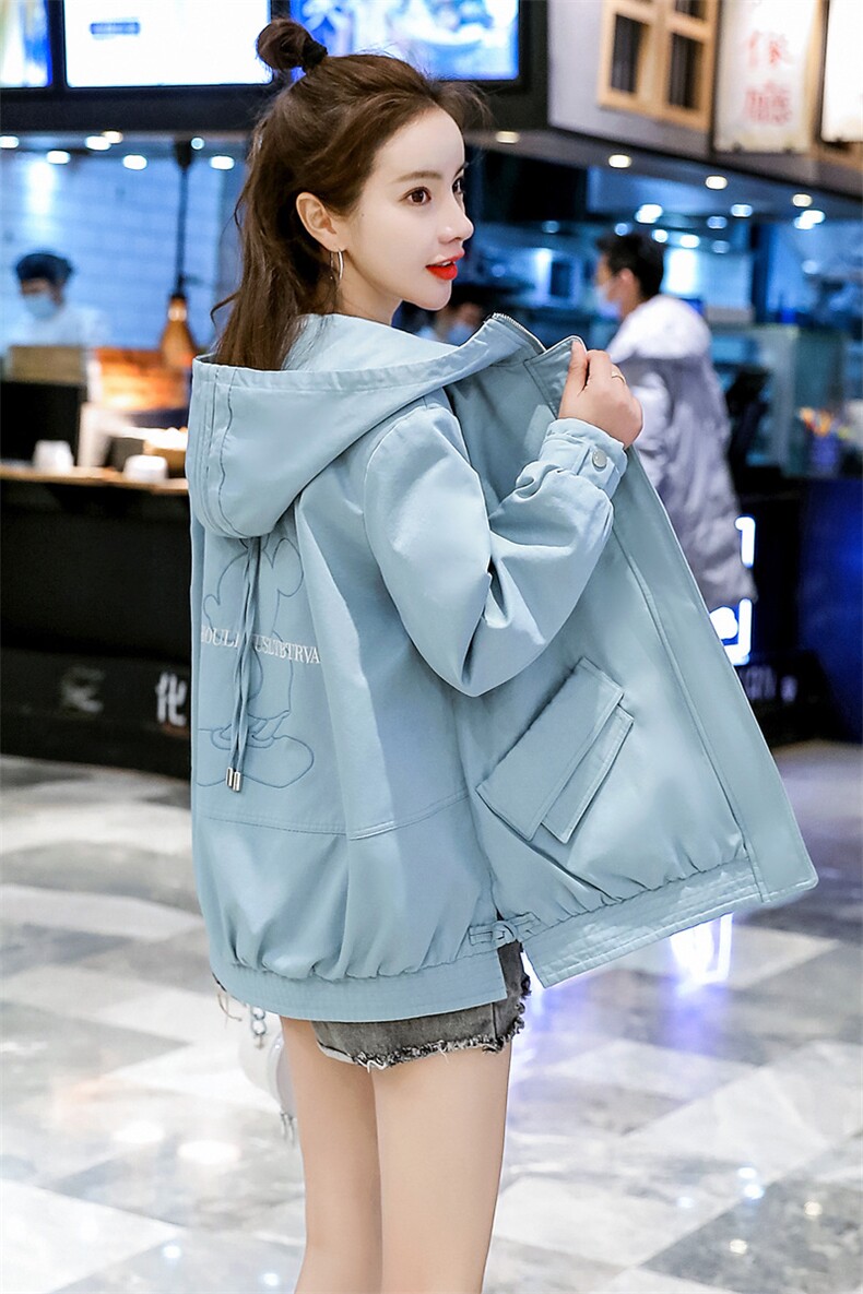 早春外套女短款2025年春季新款韩版显瘦连帽休闲洋气刺绣春秋风衣,女装风衣,悦祺