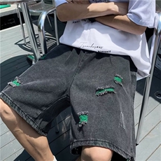 破洞牛仔裤男宽松直筒新款高街ins潮牌乞丐五分裤D3008P38，男装牛仔裤，星座1116-2