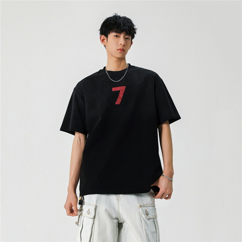 2025新款潮牌短袖宽松韩版字母印花扎染工艺T恤T8823/P5588,男装T恤,星座202