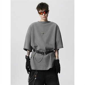 现货-原创-拉链撞色短袖可拆分T恤解构T美式T1016-1 T353 P43 K78图片