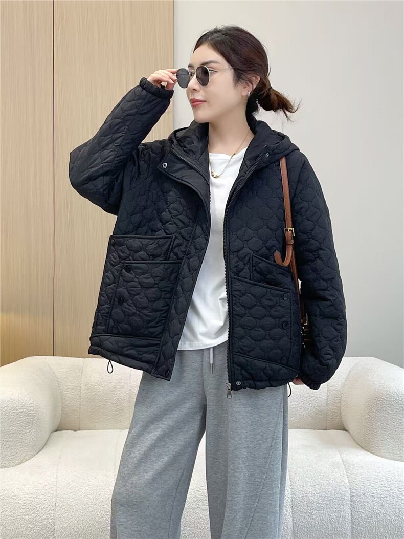 2025冬装新款修身保暖时尚菱形格个性女士棉服外套,女装棉衣/棉服,江忆布依
