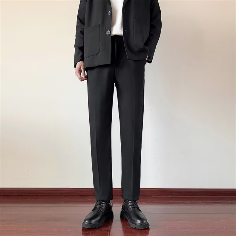 秋季西裤男士直筒宽松垂感休闲裤黑色夏季高级修身九分西装裤,男装西服套装,星座506A