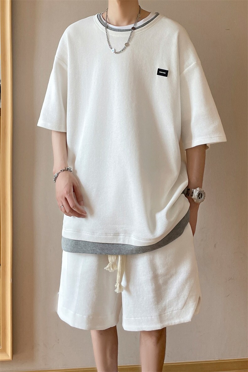 夏季简约风小华夫格舒适面料男士休闲套装HT3602+DK7866-P70控108,男装休闲套装,星座717