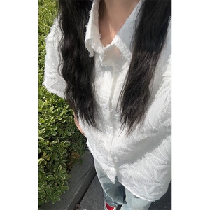 特批P35无差价夏季潮流毛边肌理感嘻哈男宽松休闲短袖衬衫CD5499图片