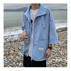 防晒薄款外套男夏季新款港风帅气青年宽松休闲高级七分袖拉链寸衫，男装防晒衣，星座1210-1