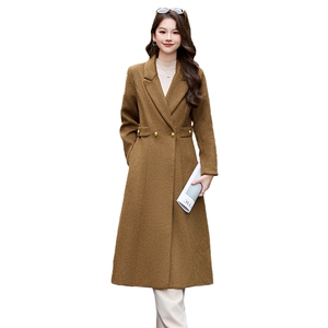 高级感收腰西装领毛呢大衣女2025秋冬新款气质百搭中长款毛呢外套图片