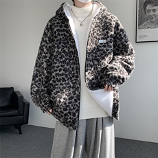 豹纹羊羔毛拉链设计连帽保暖休闲棉衣A071-5014-P118，男装棉衣，电商A071