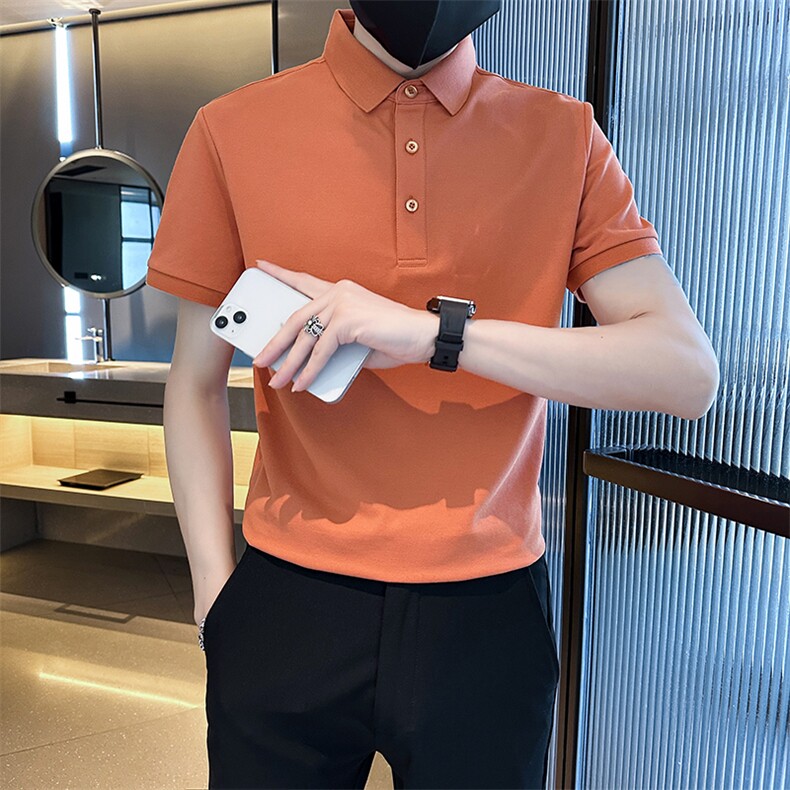 常年款品质纯色光版翻领短袖polo衫男潮牌夏季t恤修身T0257-P40,男装T恤,电商D342