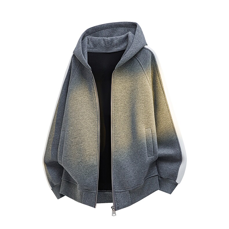 得物二开开衫拼接加绒卫衣男连帽潮外套A266-WH022-P60加绒70，女装短外套，电商A266