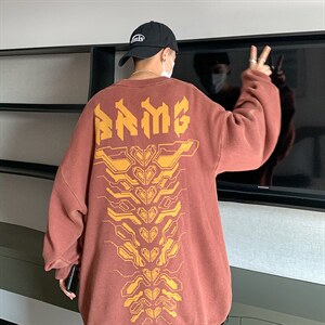 情侣港风潮流提花针织打底衫宽松毛衣圆领重工水洗线衫32434-P88图片