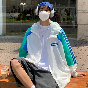 港风  夏季潮流宽松撞色连帽外套防晒服男  F6602  P55控 68图片