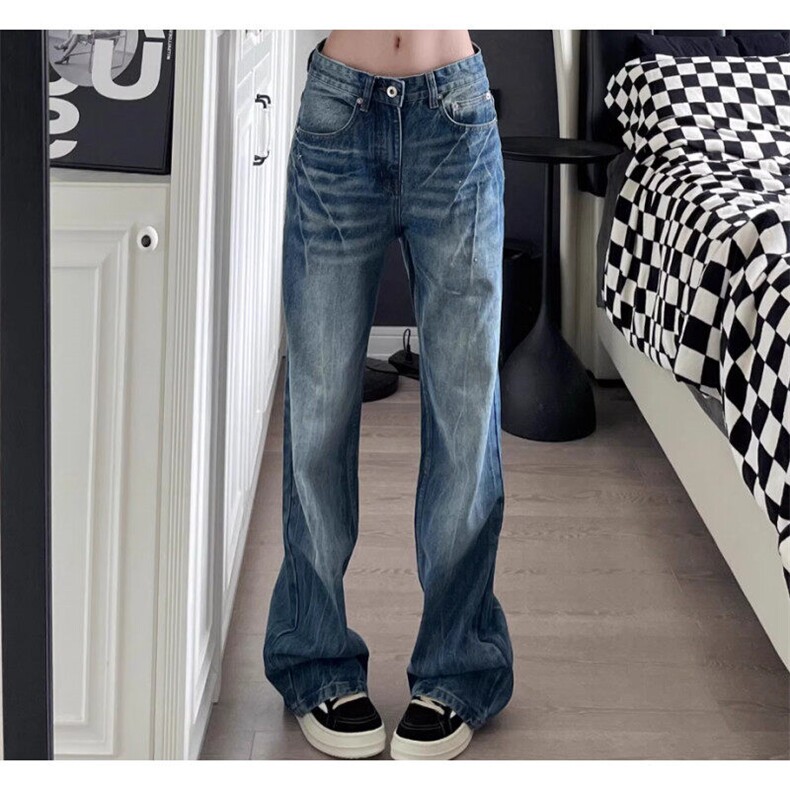 美式重磅高级感拼接设计牛仔裤男女高街阔腿垂感直筒裤长裤NK5244，男装牛仔裤，星座601-1
