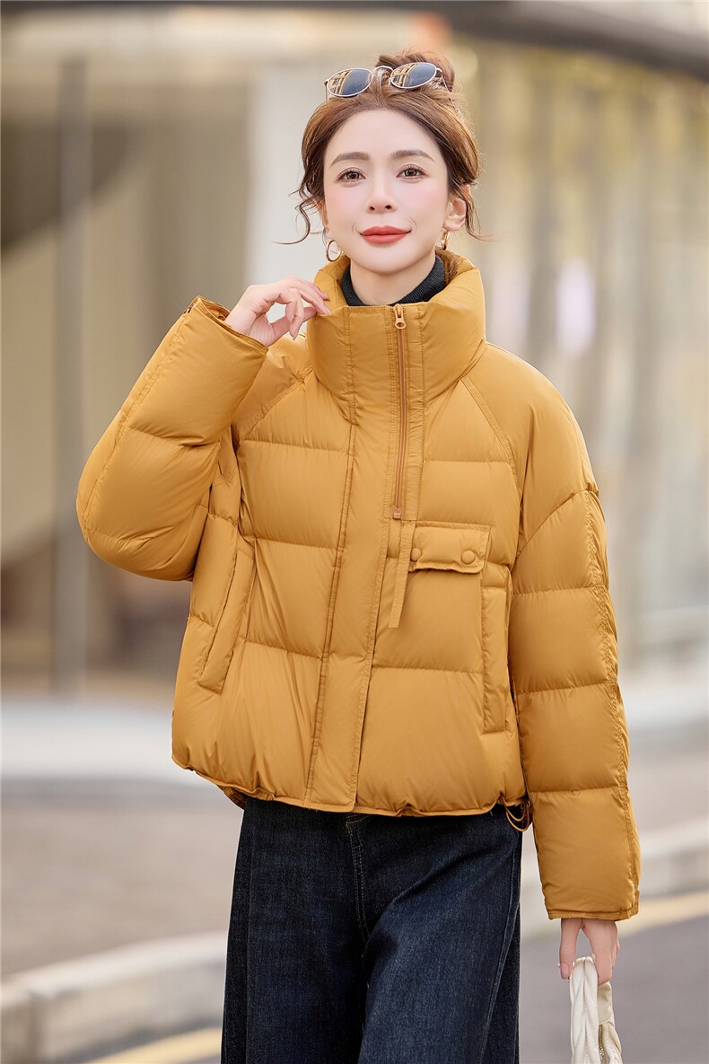 时尚洋气短款立领白鸭绒羽绒服女2025冬新款韩版设计感,女装羽绒服,余墨