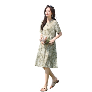 高端时尚复古盘扣碎花雪纺连衣裙女2025夏季新款洋气宽松显瘦裙子图片