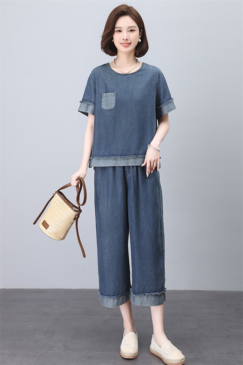 休闲牛仔套装女装2025夏装新款减龄中年时尚妈妈小个子穿搭两件套,女装套装/套裙,悦见她