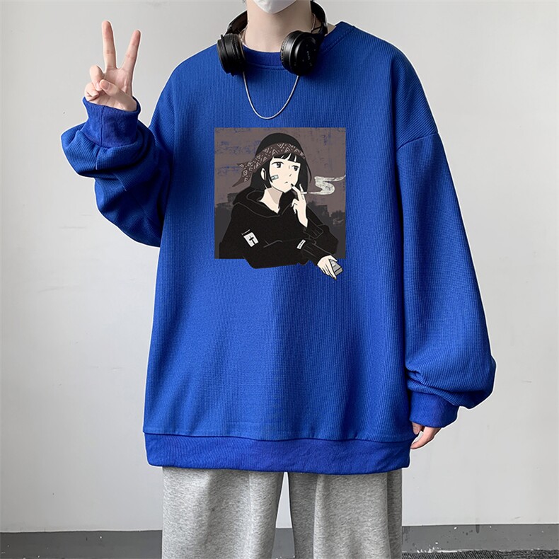 华夫格卫衣圆领卫衣男大码长袖t恤男外套HW76122-P30加绒款-P40,男装卫衣,电商A040