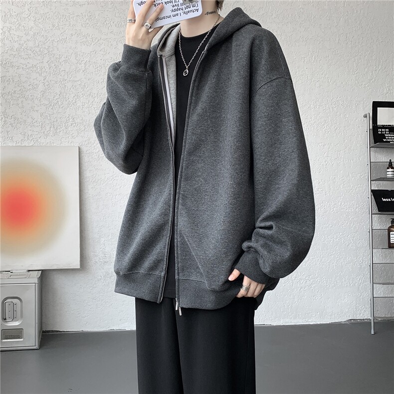 450g重磅拼色连帽卫衣大码双拉链运动帽衫硬挺开衫外套LW602特p65图片