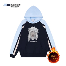 抖音得物供货提供视频秋冬重磅美式宽松接拼连帽卫衣3231，男装卫衣，电商A486