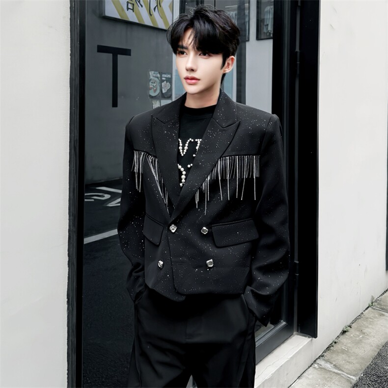 短款西装外套男流苏链条小众设计感满天星西服5226-P100,男装西服,星座910-5