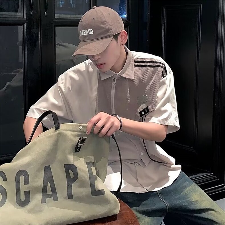 夏季新款潮流慵懒男假二件拼接衬衫P40，男装衬衫，星座1116-2