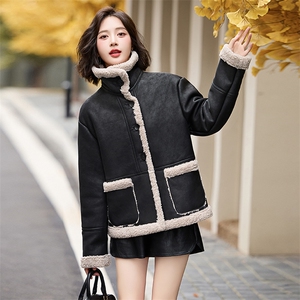 皮毛一体仿羊羔毛外套女短款2024新款秋冬季加绒机车服加厚皮夹克图片