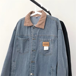 新款水洗牛仔外套男春季复古潮流休闲宽松男女工装夹克J8891-P60图片
