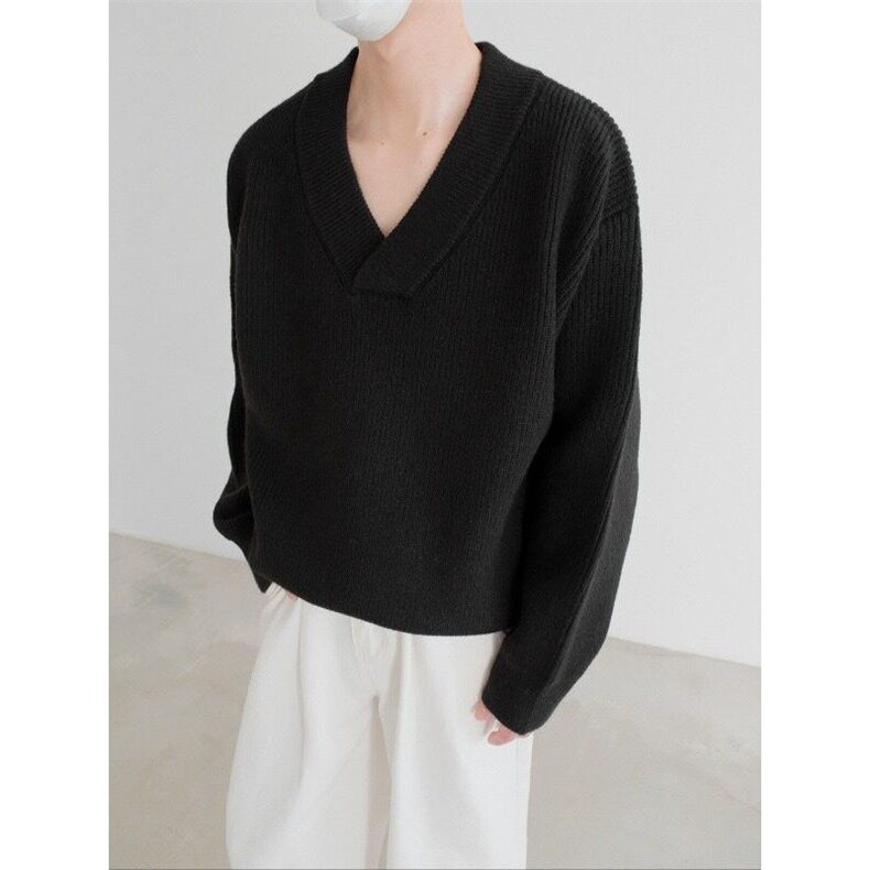 复古灰色v领毛衣男款冬季慵懒针织衫外套叠穿内搭打底衫MF12，男装针织衫/毛衣，星座1116A（原606A-3）