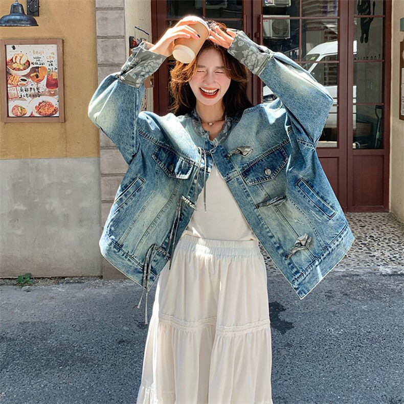 24秋装新品复古拼色新中式宽松牛仔短外套2C239-SS18-P155-K238,女装短外套,2C239