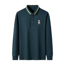 男士POLO衫秋季2023新款中年宽松翻领百搭商务休闲刺绣长袖T恤，男装T恤，电商B212（原钱塘6029）