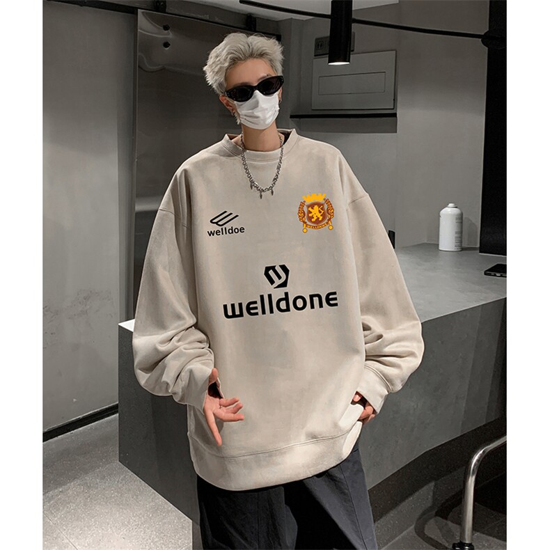 抖音得物供货提供视频秋冬重磅美式麂皮绒圆领卫衣JY560,男装卫衣,电商A486
