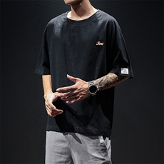美式风刺绣短袖T恤男宽松型圆领百搭休闲印花上衣潮T3635-特价P22，男装T恤，电商A007