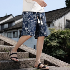 夏季亚麻棉麻印花风五分裤男宽松短裤个性A266-1-KZ773-P40，男装牛仔裤，电商A266-1