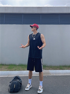 美式复古背心健身显肌肉无袖t恤纯棉重磅小领口坎肩运动汗衫