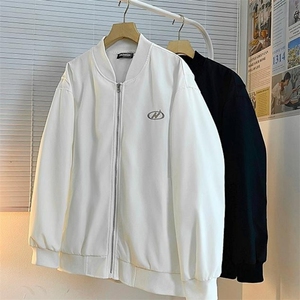 白色棒球服外套男春秋季美式复古cleanfit宽松休闲痞帅刺绣夹克衫图片
