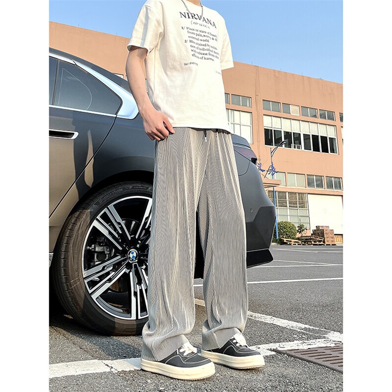 A178XK458新款夏季薄款男直筒长裤冰丝休闲宽松垂感阔腿卫裤,男装休闲裤,电商A178