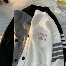 毛毯秋款四条杠宽松开衫V领毛衣M351P65控88，男装针织衫/毛衣，电商A247