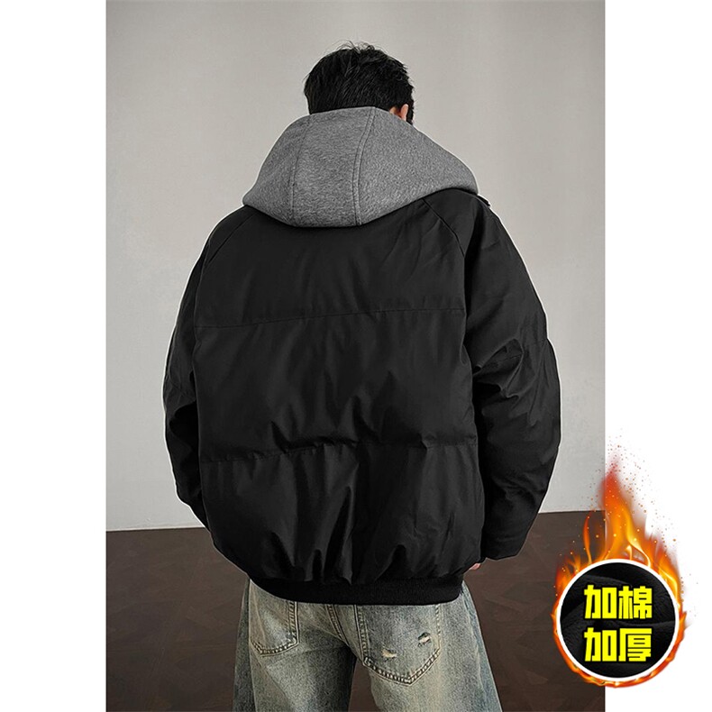现货高品质重磅工艺美式高街假两件PU皮棉衣男女加厚棉服外套,男装棉衣,电商A443