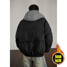 现货高品质重磅工艺美式高街假两件PU皮棉衣男女加厚棉服外套，男装棉衣，电商A443