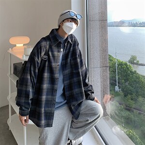 加厚衬衫男士长袖秋季潮流宽松衬衣ins日系港风秋装外套DX157P60图片