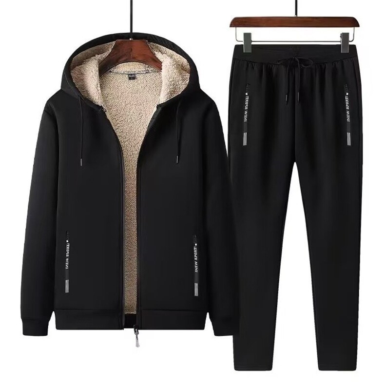 冬季加绒加厚羊羔绒外套休闲运动套装男士潮流衣服裤子大码男套装，男装休闲套装，星座1210-1