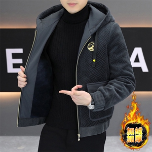 加绒加厚青年男休闲时尚连帽百搭刺绣加绒夹克外套M1813-P98图片