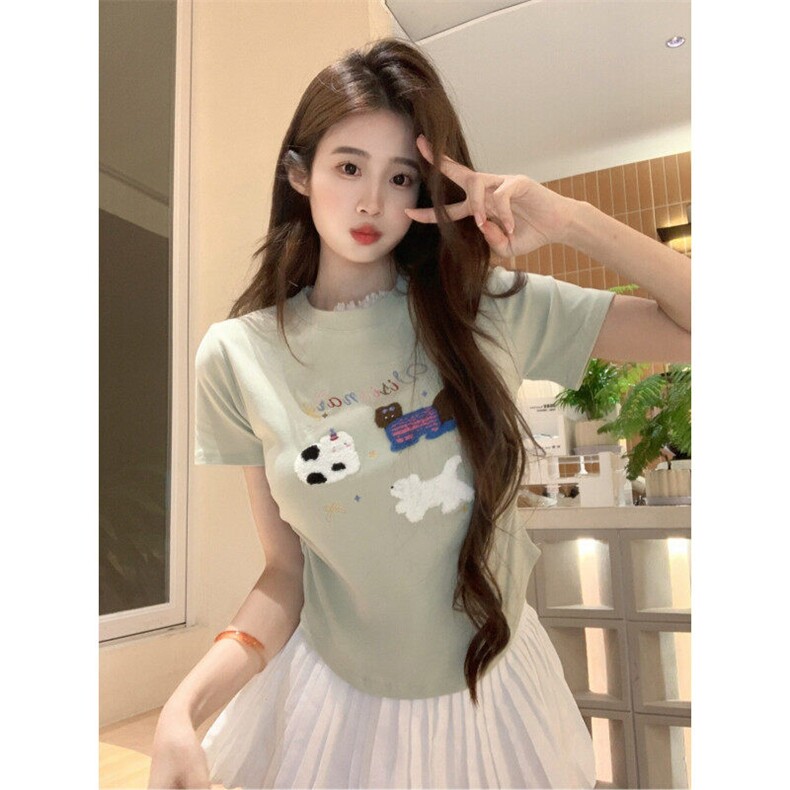 TT060-P40短袖t恤夏2025潮刺绣修身短款圆领上衣韩版女装，男装T恤，星座911-3