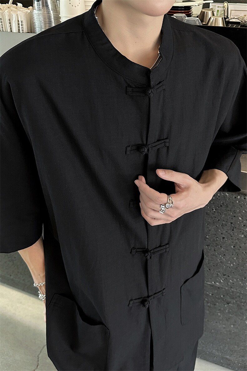 8XL-M新中式衬衫男中山装麻棉风复古中袖衬衣唐装CS527P60,男装衬衫,电商D206-1