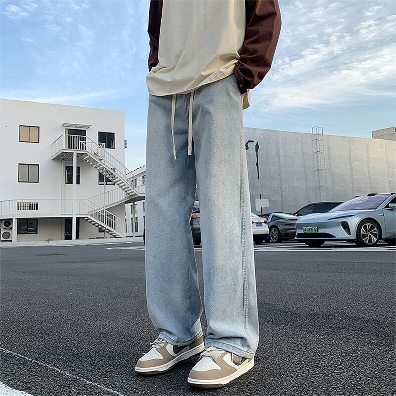 牛仔裤男松紧腰裤子宽松复古高街直筒长裤TS116P45,男装牛仔裤,电商D325