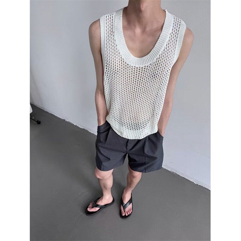 无袖坎肩镂空背心男小众设计打底休闲夏季针织短袖TZ68,男装背心/马甲,星座1116A（原606A-3）