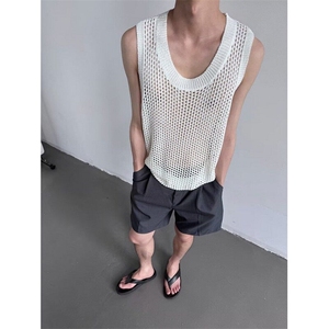 无袖坎肩镂空背心男小众设计打底休闲夏季针织短袖 TZ68图片
