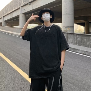 2023春夏季新款男休闲圆领短袖T恤螺口领刺绣拉链半袖E024P42,知性冬季穿搭图片