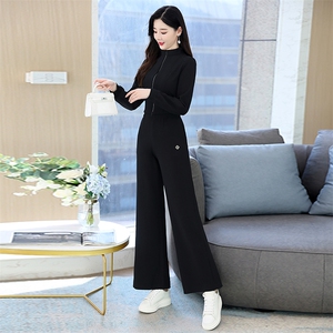 休闲时尚运动套装女2024春秋新款时尚气质女神范坠感阔腿裤两件套图片