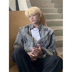 DY2311-P78美式复古机车重工水洗拼接春秋男女牛仔夹克-网图大货，男装夹克，星座603-2